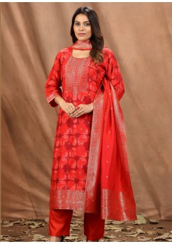 Red Silk Designer Suit 